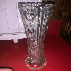 Elegant Clear Glass Vase EAPG Button & Ladder Antique Vase